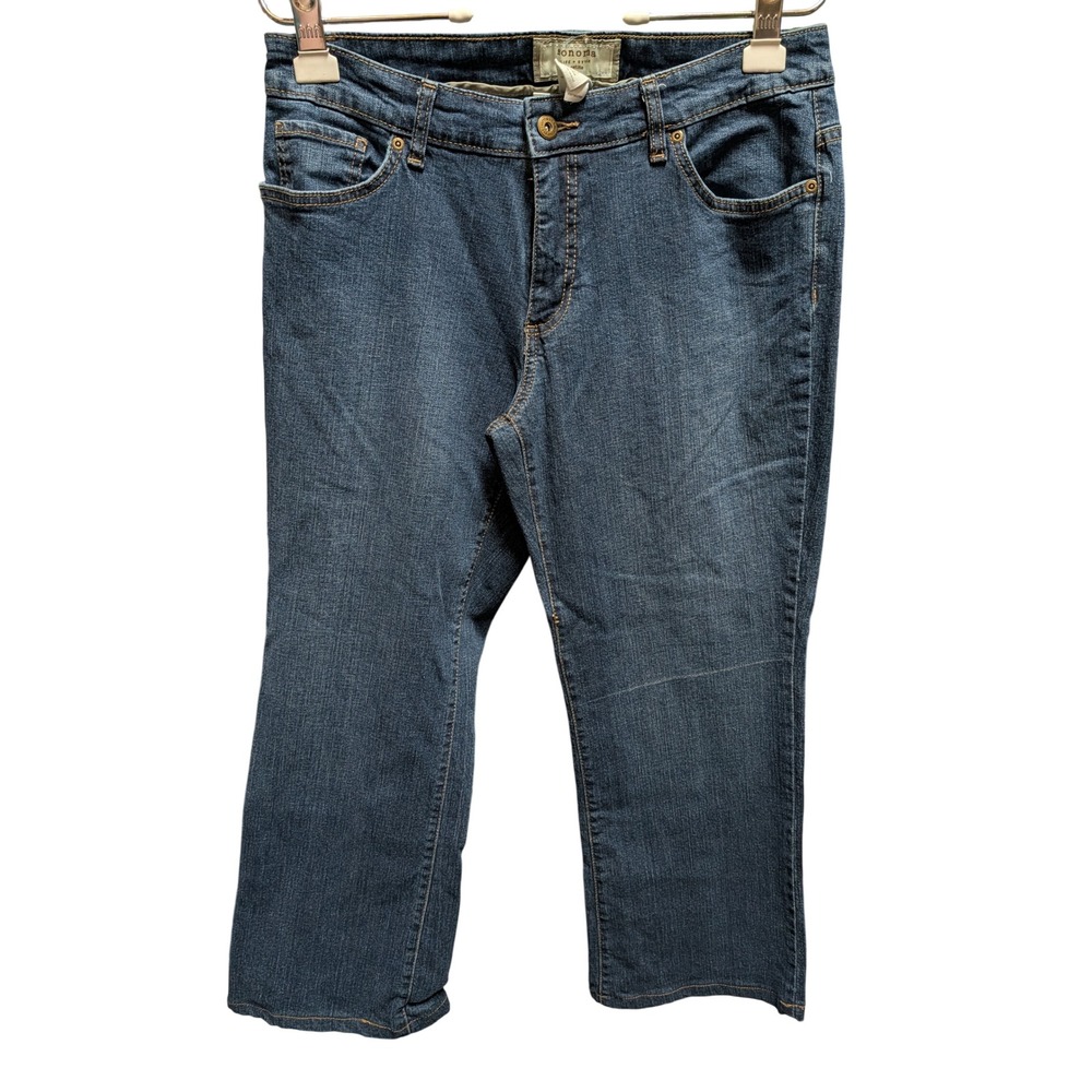 Sonoma Life + Style Womens Petite 12P Medium Wash Cropped Straight Leg Jeans